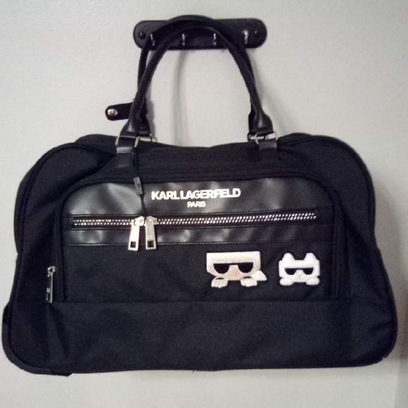 Karl Lagerfeld Black Duffel Bag With Beautiful Rhinestone Zippers - Picture 1 of 5